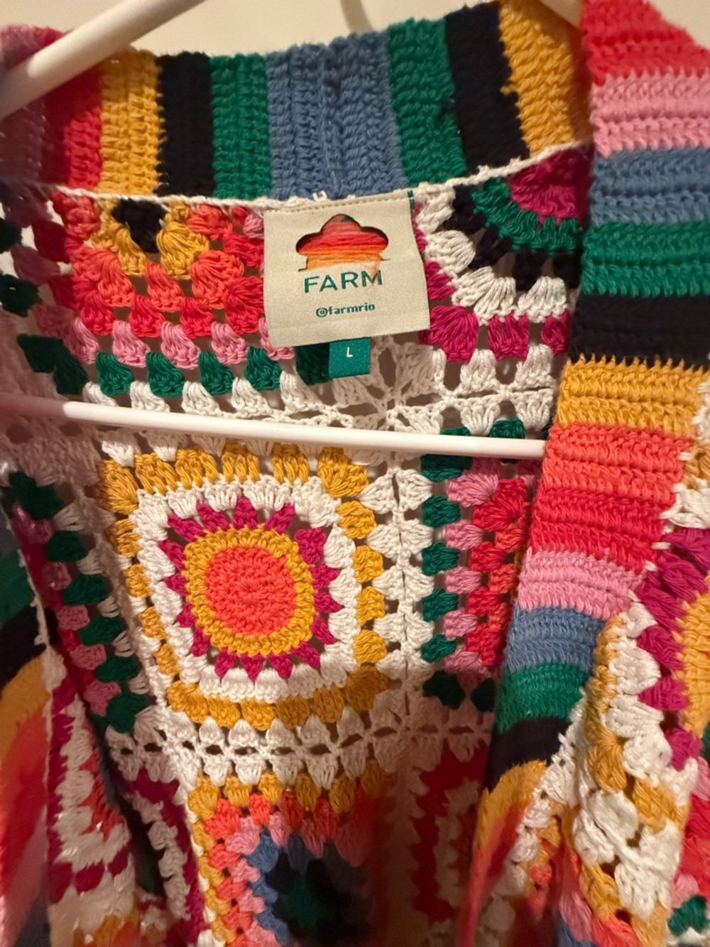 Farm Rio Multicolor Crochet Cardigan Sweater Size Large - Picture 2 of 6
